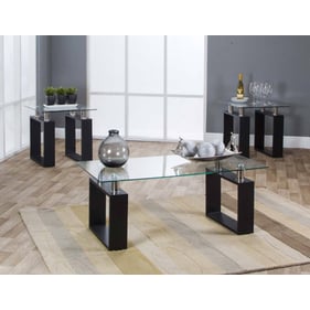 Cramco Bantam Black Wood Clear Glass 3pc Occasional Table Set