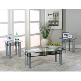 Cramco Valencia Black Glass Platinum Steel 3pc Occasional Table Set