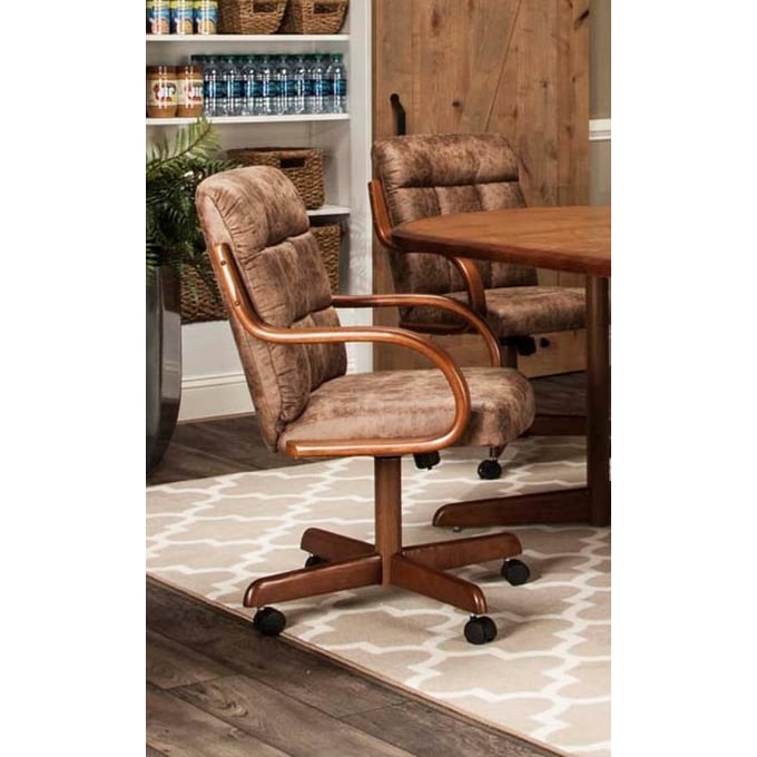 2 Cramco Lakota Pecan Wood Rawhide Fabric Dining Chairs CRM-D8327-04-08