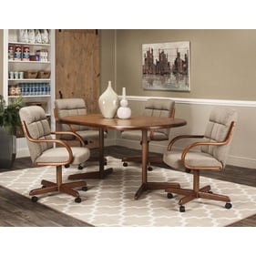 Cramco Lakota Pecan Wood Toast Fabric 5pc Dining Rooom Set