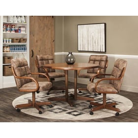 Cramco Lakota Pecan Wood Rawhide Fabric Square 5pc Dining Rooom Set