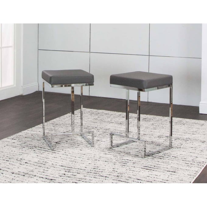 2 Cramco Tomasso Charcoal Polyurethane Chrome Backless 24 Inch Counterstools CRM-ND726-24