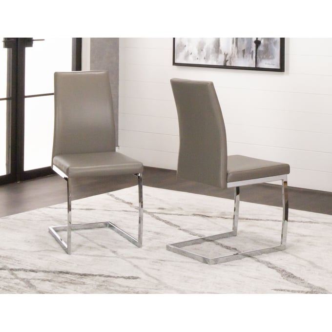 2 Cramco Sarah Mushroom Polyurethane Chrome Breuer Side Chairs CRM-G5655-14