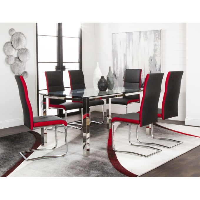 Cramco Skyline Black Red 7pc Dining Room Set CRM-ND658-05-DR-S2