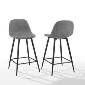 2 Crosley Weston Matte Black Distressed Gray Counter Height Stools