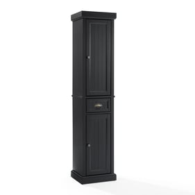 Crosley Seaside Distressed Black Tall Linen Storage Cabinet