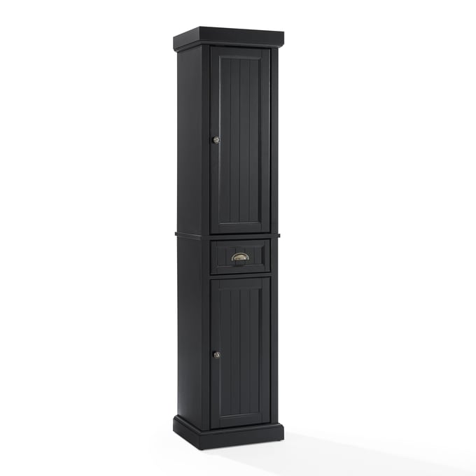 Crosley Seaside Distressed Black Tall Linen Storage Cabinet CRSL-CF7019-BK