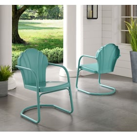 2 Crosley Tulip Pastel Blue Satin Retro Outdoor Chairs