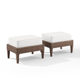 2 Crosley Capella Creme Brown Outdoor Ottomans