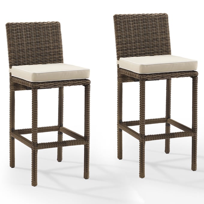 2 Crosley Bradenton Weathered Brown Sand Outdoor Bar Stools CRSL-CO7134WB-SA