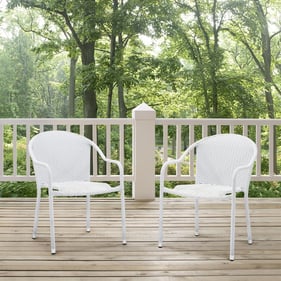 2 Crosley Palm Harbor White Stackable Outdoor Chairs