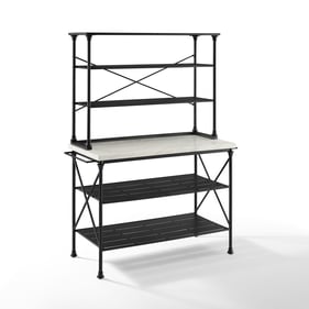 Crosley Madeleine Matte Black White Kitchen Island and Hutch