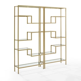 Crosley Sloane Gold 2pc Etagere Bookcase Set