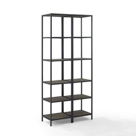 Crosley Jacobsen Matte Black Brown Ash 2pc Narrow Etagere Bookcase Set