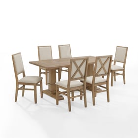 Crosley Joanna Creme Rustic Brown 7pc Dining Set with Upholstered Chairs