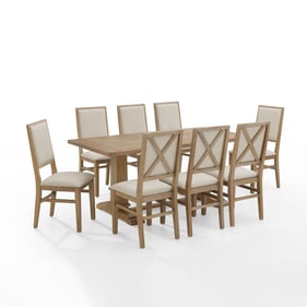 Crosley Joanna Creme Rustic Brown 9pc Dining Set with Upholstered Chairs