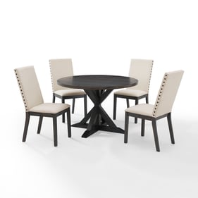 Crosley Hayden Creme Slate 5pc Round Dining Set with Upholstered Chairs