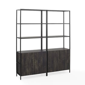 Crosley Jacobsen Matte Black Brown Ash 2pc Large Etagere Bookcase Set