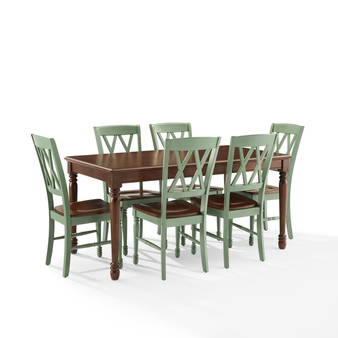 Crosley Shelby Distressed Teal Dark Cherry 7pc Dining Room Set CRSL-KF20001-TL