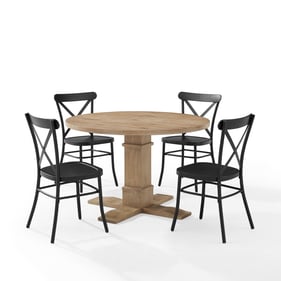 Crosley Joanna Rustic Brown Matte Black 5pc Round Dining Set