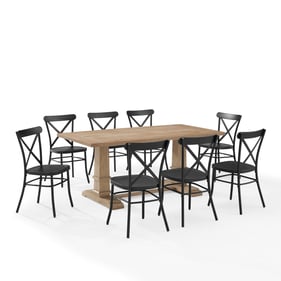 Crosley Joanna Rustic Brown Matte Black 9pc Dining Set