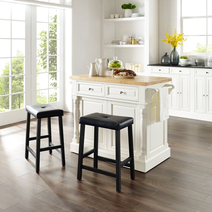 Crosley Oxford Butcher Block Top Kitchen Island in Black