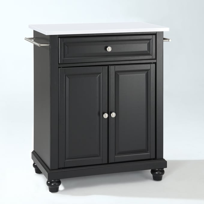 Crosley Cambridge White Stone Black Portable Kitchen Island Cart CRSL-KF30020DBK