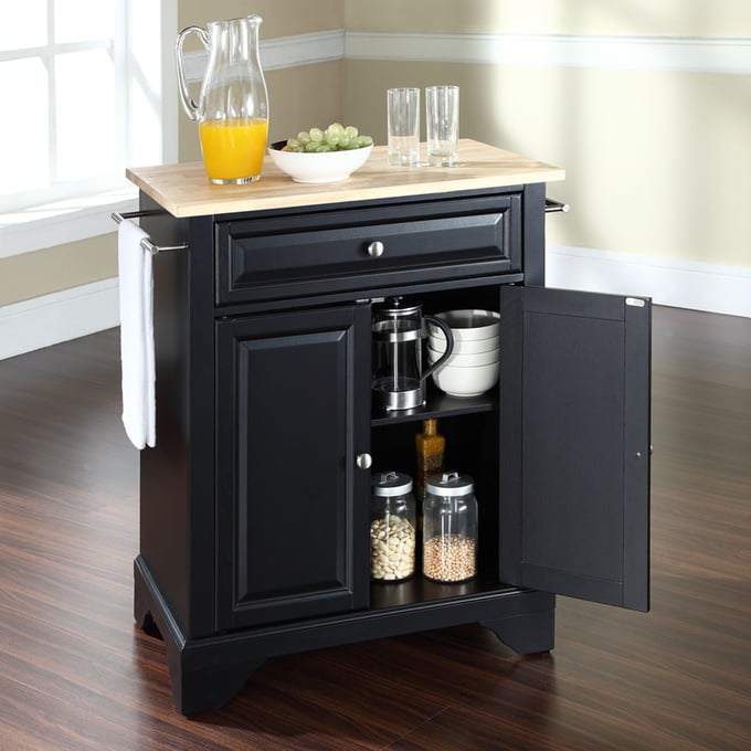 Crosley Oxford Butcher Block Top Kitchen Island in Black Finish