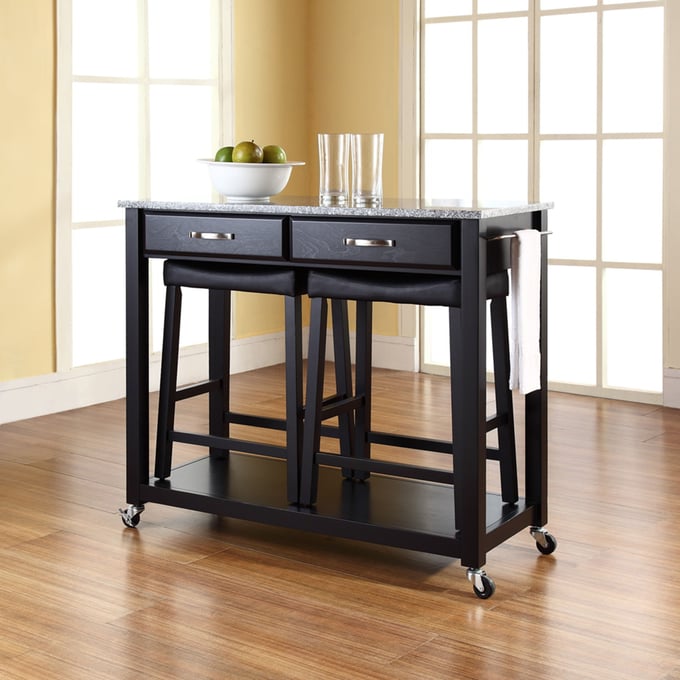 Crosley Oxford Butcher Block Top Kitchen Island in Black Finish