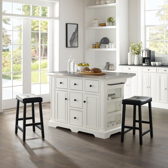 Crosley Oxford Butcher Block Top Kitchen Island in Black