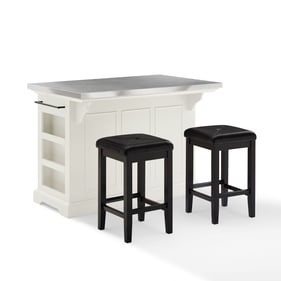 Crosley Julia Black White 3pc Island with Upholstered Square Stools