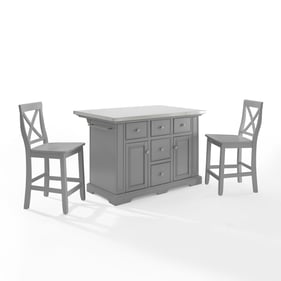 Crosley Julia Gray 3pc Island with X Back Stools