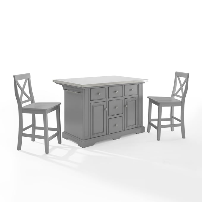 Crosley Julia Gray 3pc Island with X Back Stools CRSL-KF30064GY-GY