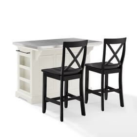 Crosley Julia Black White 3pc Island with X Back Stools