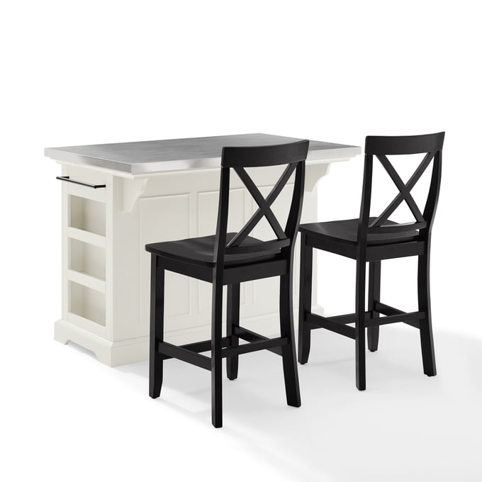 Crosley Julia Black White 3pc Island with X Back Stools CRSL-KF30064WH-BK