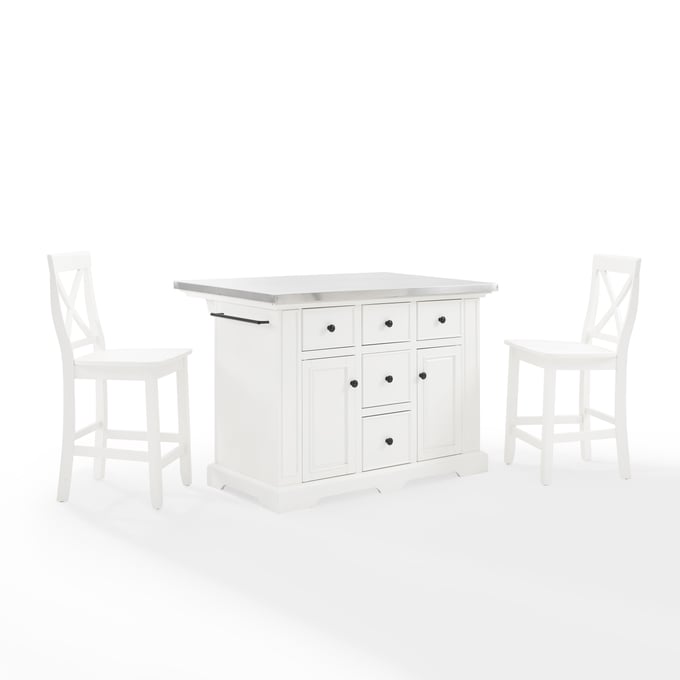 Crosley Julia White 3pc Island with X Back Stools The Classy Home