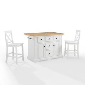 Crosley Julia White Wood 3pc Island with X Back Stools