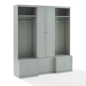 Crosley Harper Gray 3pc Entryway Set with Pantry Closet and 2 Hall Trees