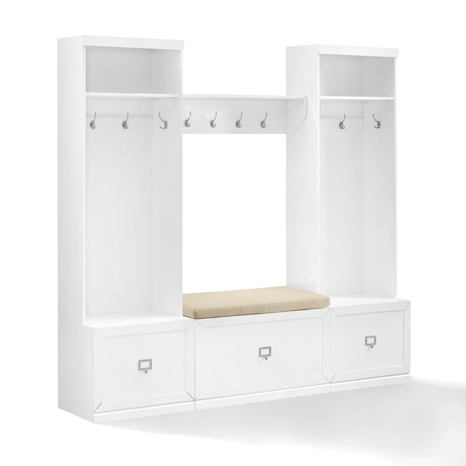 Crosley Harper Tan White 4pc Entryway Set with Bench Shelf and 2 Hall Trees CRSL-KF31014WH