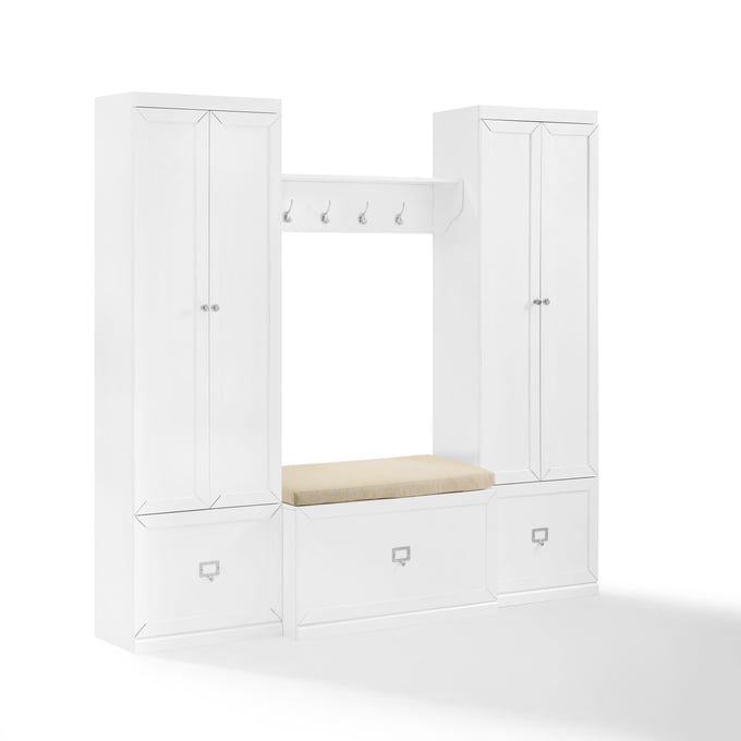 Crosley Harper Tan White 4pc Entryway Set with Bench Shelf and 2 Pantry Closets CRSL-KF31015WH