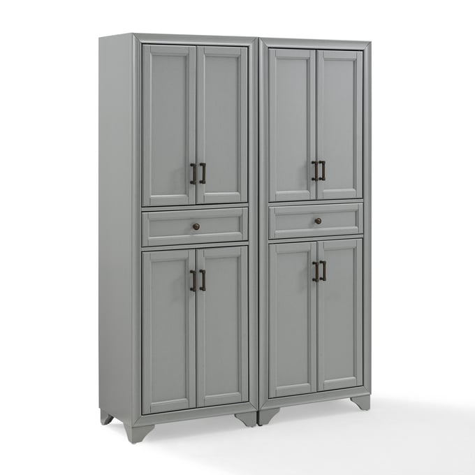 Crosley Tara Distressed Gray 2pc Kitchen Storage Pantry Set CRSL-KF33005GY