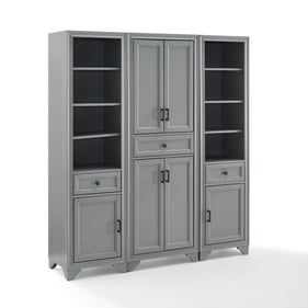 Crosley Tara Distressed Gray 3pc Kitchen Storage Pantry Set with 2 Linen Ca...