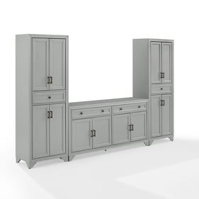 Crosley Tara Distressed Gray 3pc Sideboard and Pantry Set