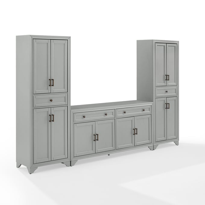 Crosley Tara Distressed Gray 3pc Sideboard and Pantry Set CRSL-KF33012GY