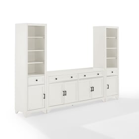 Crosley Tara Distressed White 3pc Sideboard and Bookcase Set