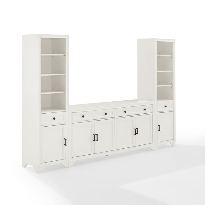 Crosley Tara Distressed White 3pc Sideboard and Bookcase Set CRSL-KF33014WH