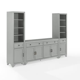 Crosley Tara Distressed Gray 3pc Entertainment Center with Sideboard and 2 ...