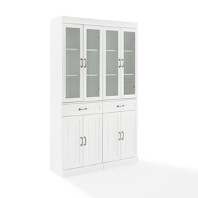 Crosley Stanton White 2pc Glass Door Kitchen Storage Pantry Cabinet Set