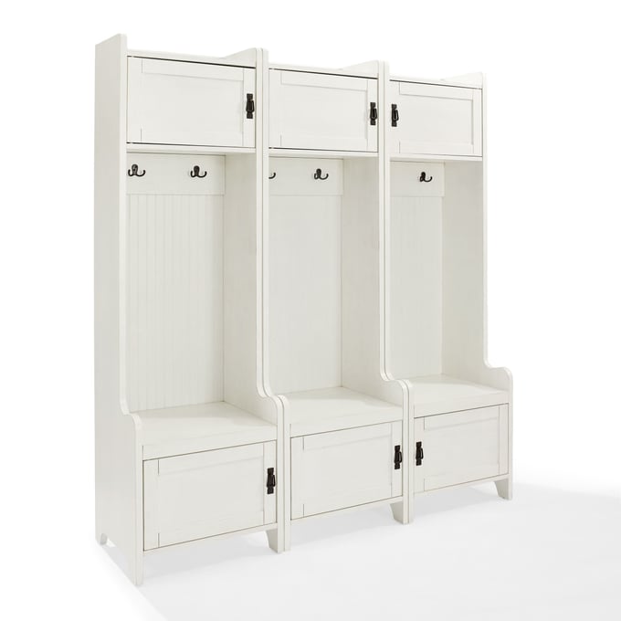 Crosley Fremont Distressed White 3pc Hall Tree Entryway Set CRSL-KF60005WH