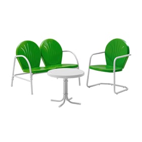 Crosley Griffith White Satin Kelly Green Gloss 3pc Retro Outdoor Patio Set ...